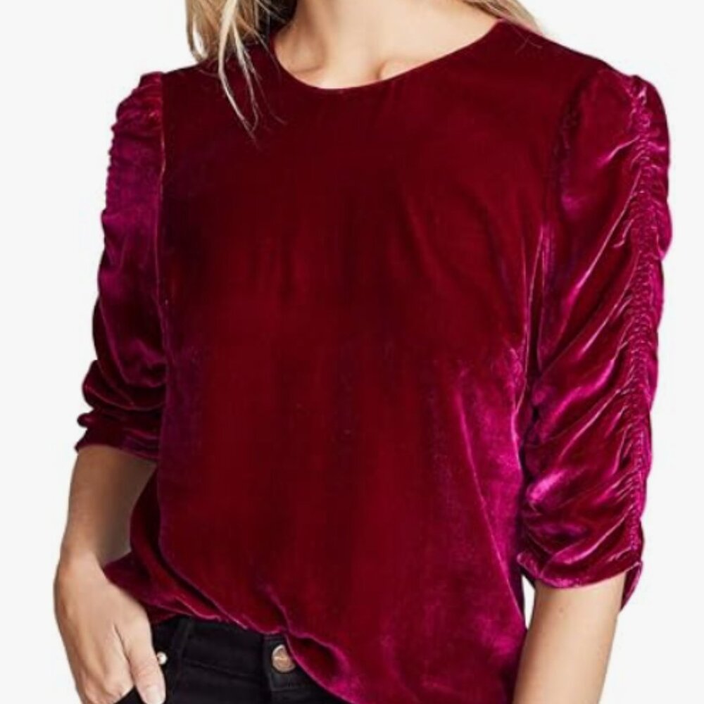 Rebecca Taylor Women's Long Sleeve Ruched Velvet Top